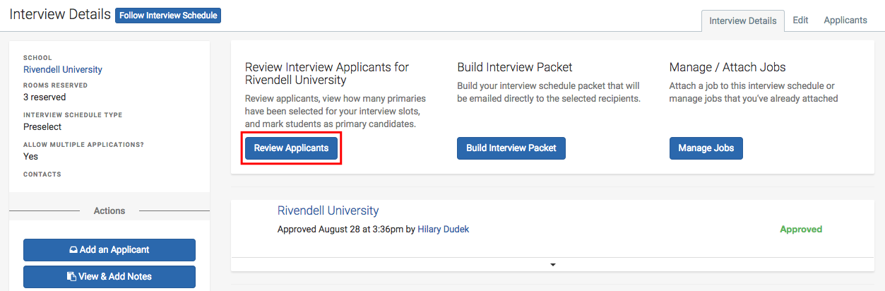 select review applicants to be taken to the applicants overview page