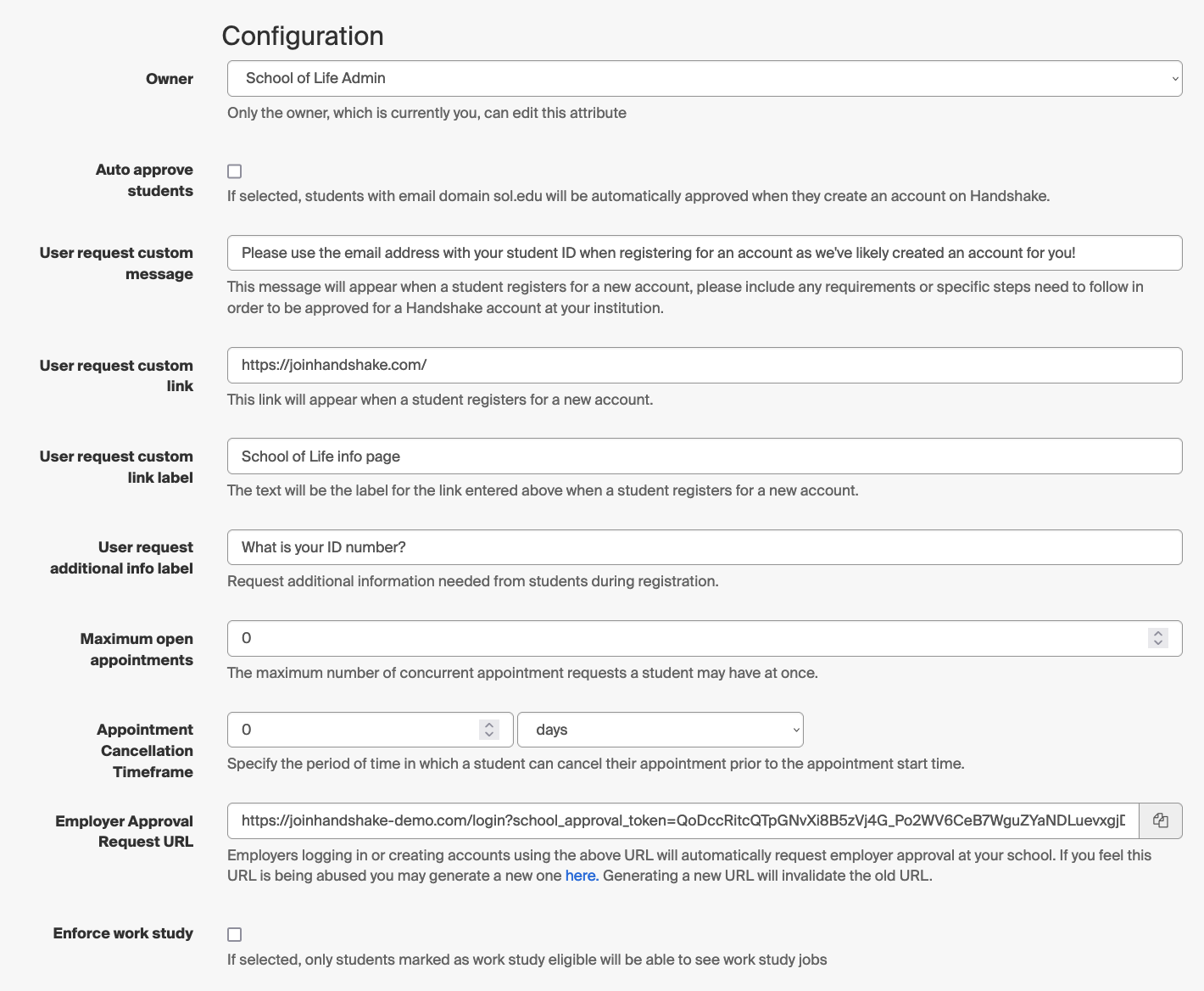 School Settings: Details – Handshake Help Center