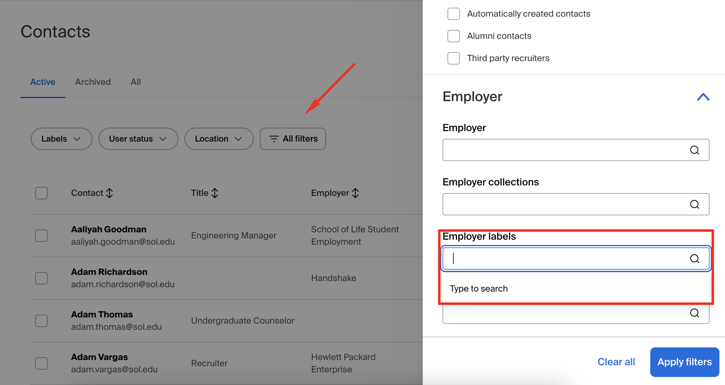 Filtering by Employer Labels on Contacts page.png