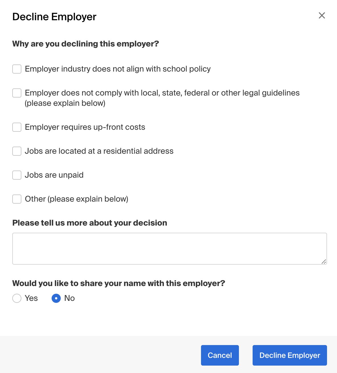 Decline Employer pop up box and options.png
