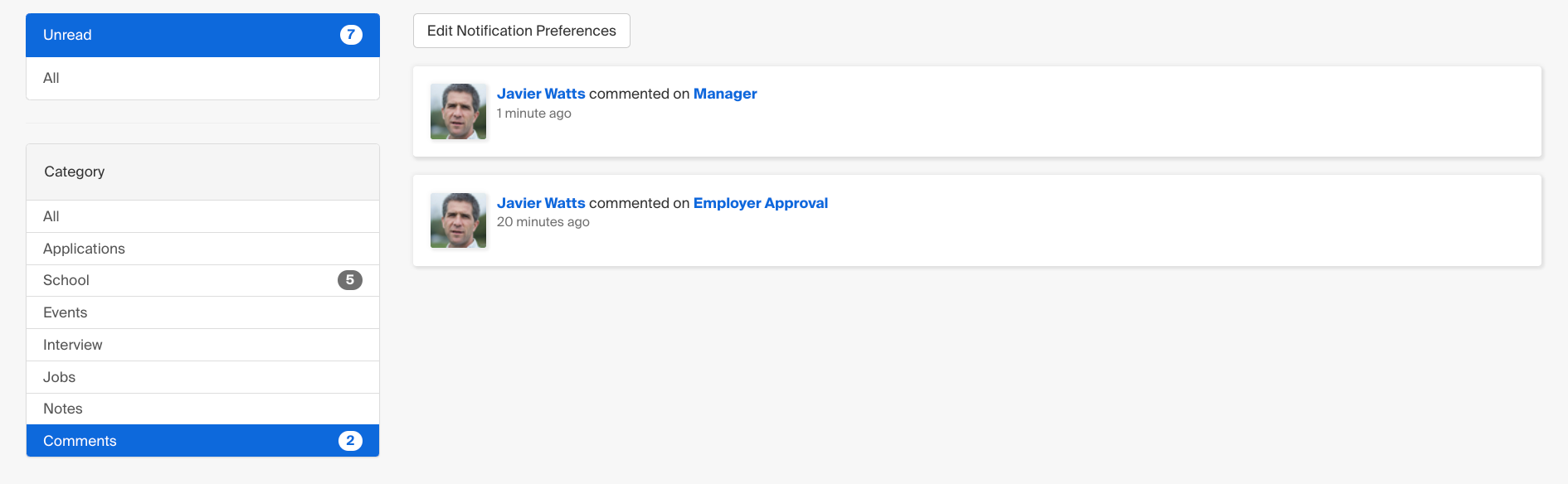Select job you want to view comments for .png