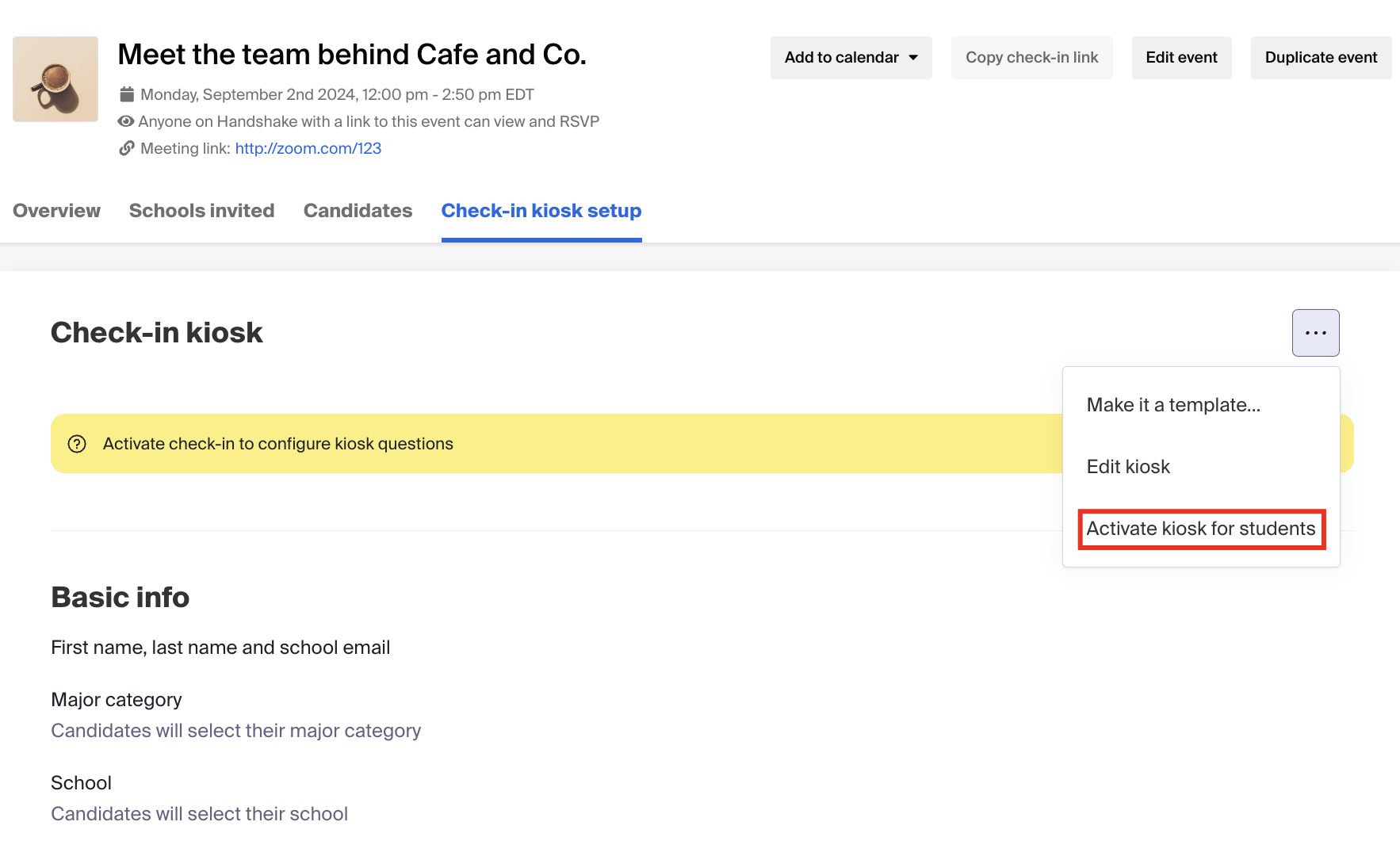 Ellipsis icon, then select activate kiosk for students.png