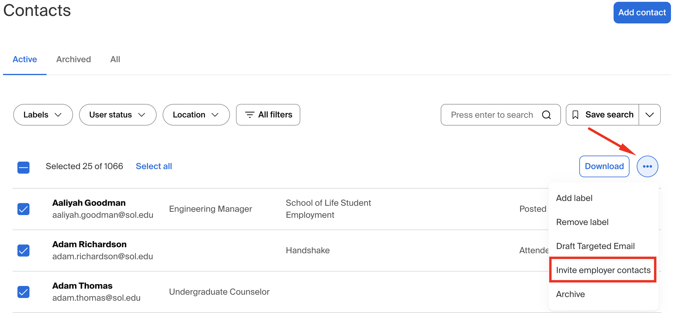 Invite employer contacts button on Contacts Overview page.png