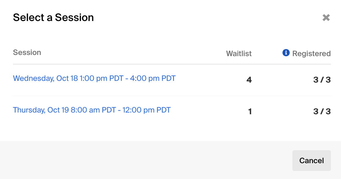 Select a session pop up with different session days.png