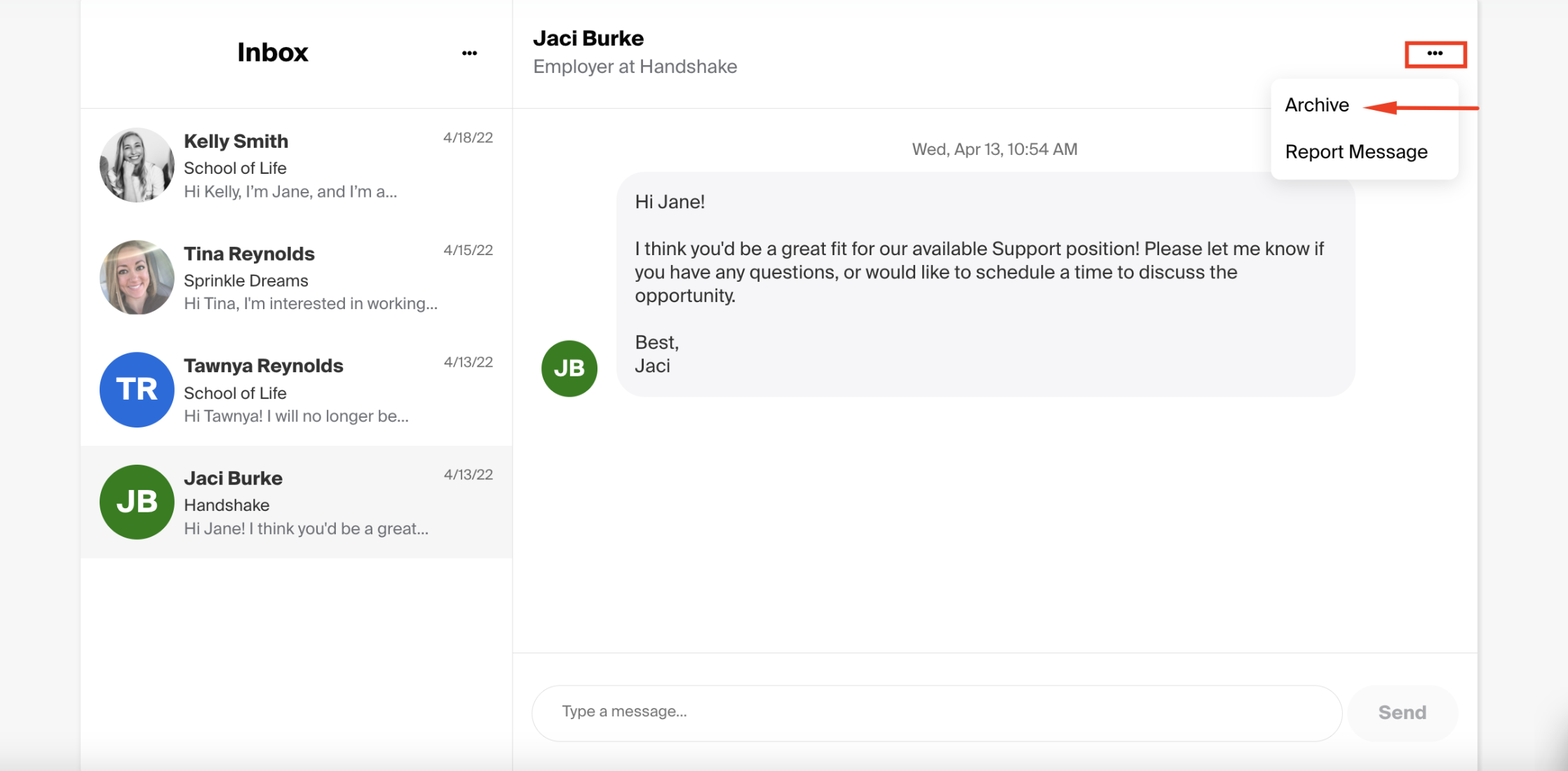 Archive messages from inbox handshake help center
