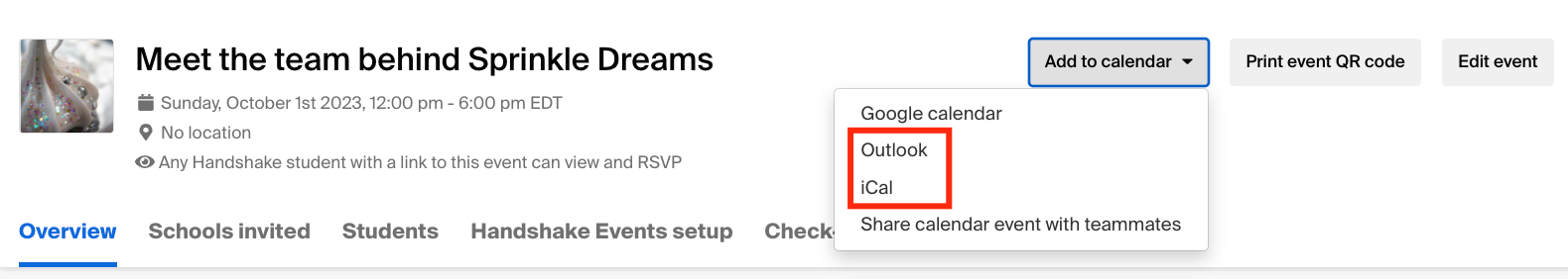 Select ical or outlook on event page add to calendar dropdown.png