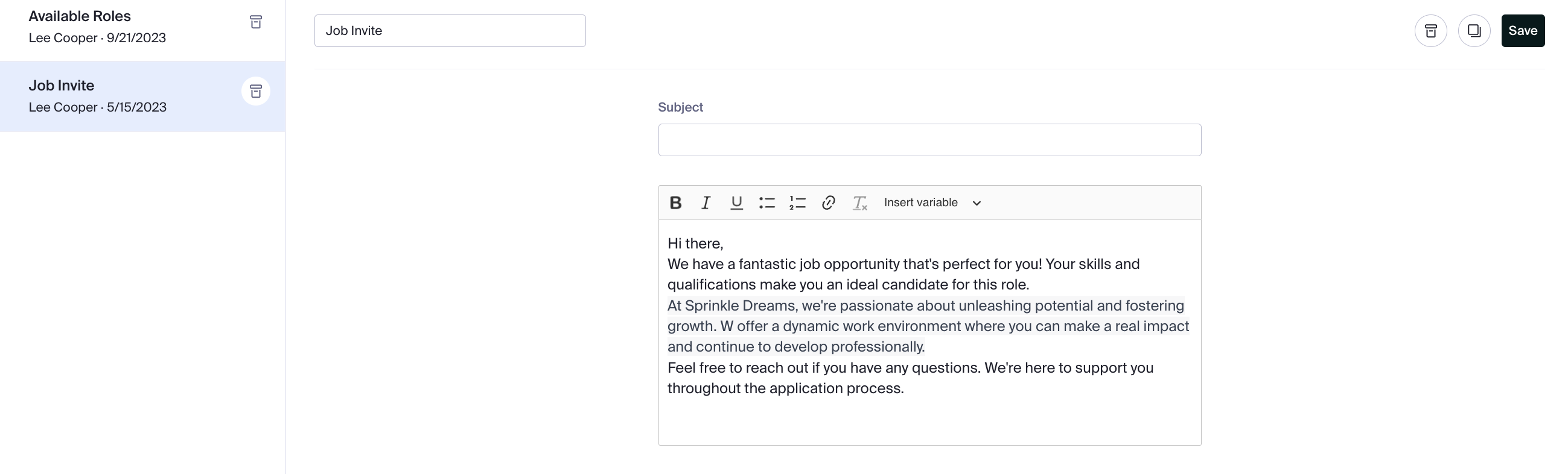 Edit message then click the black button save.png