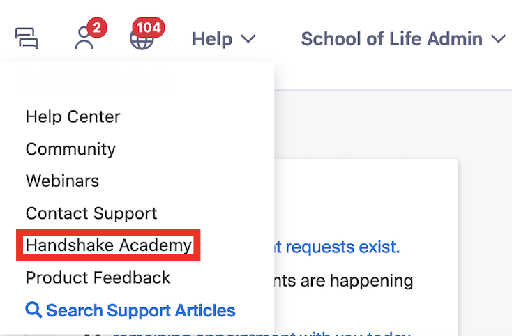 Handshake_Academy_under_the_Help_menu.png