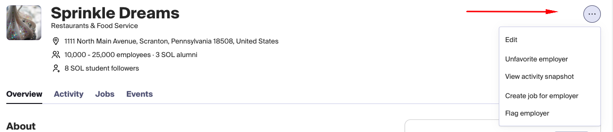 Employers page upper-right menu.png