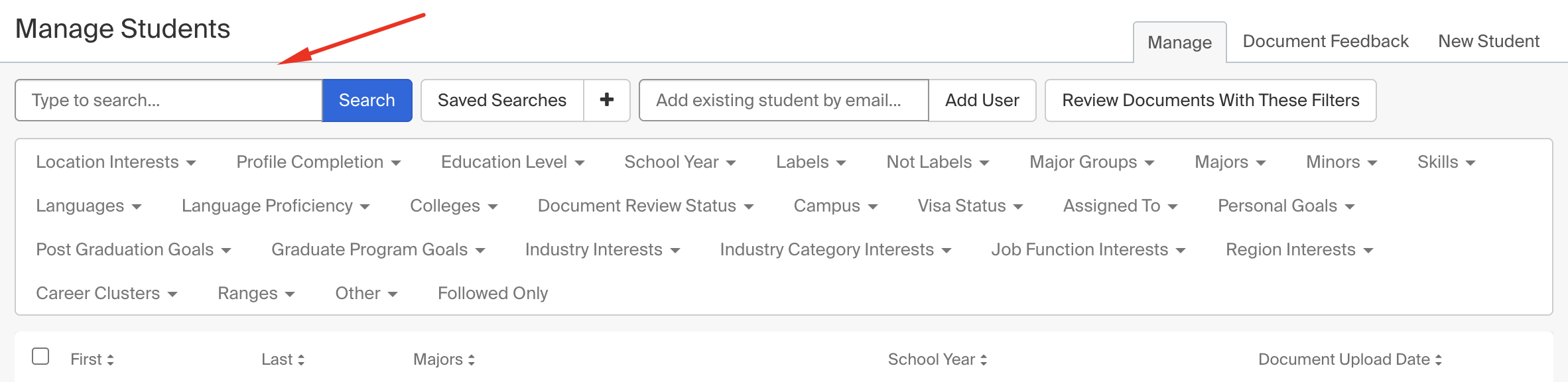Search for student accounts on the Manage Students page.png