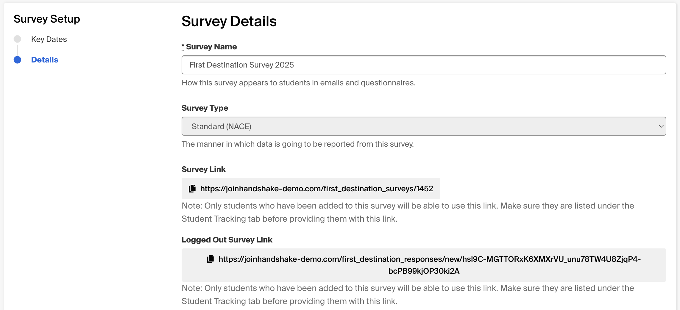 Survey Link and Logged out Survey Link in FDS details page.png