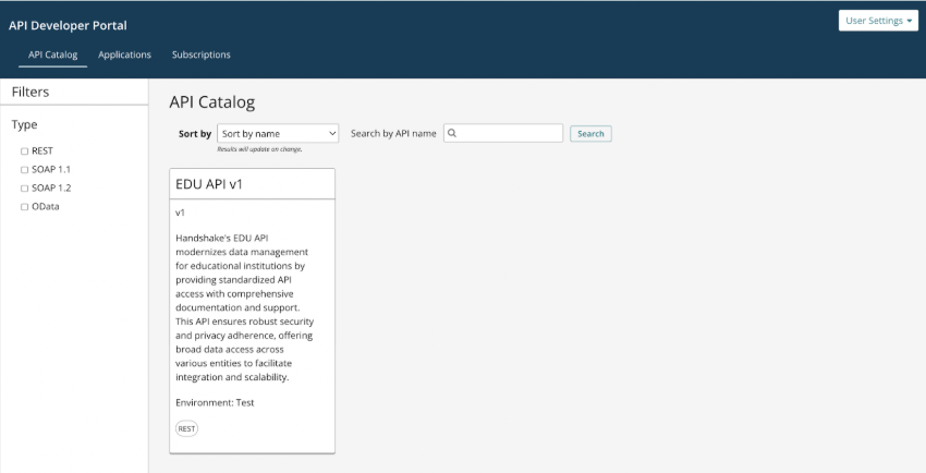 API Catalog page with EDU API v1.png