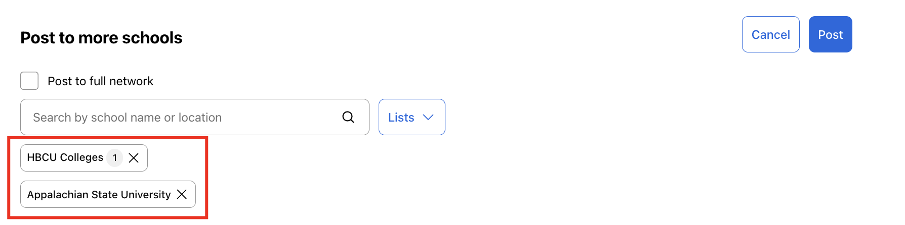 Institution lists added to job post.png