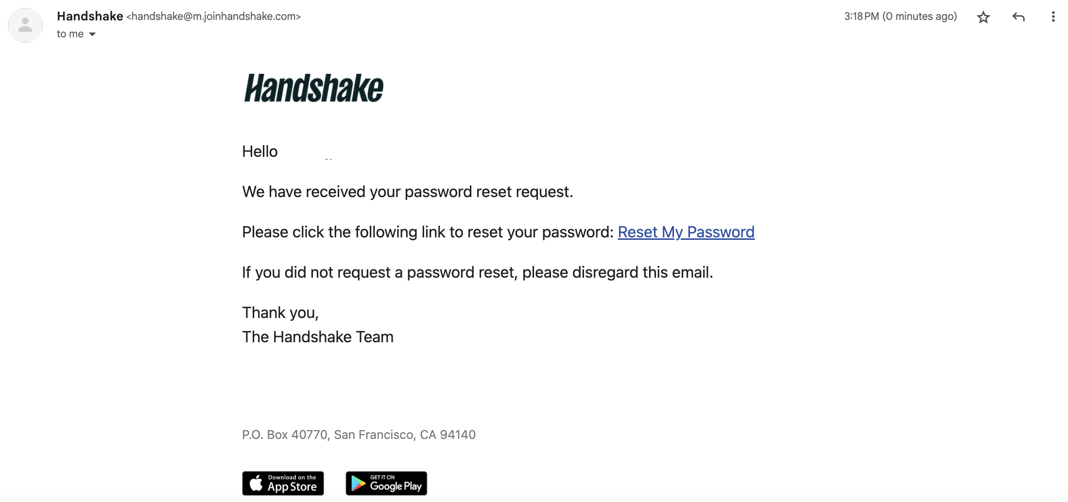 Email from Handshake to Reset password.png