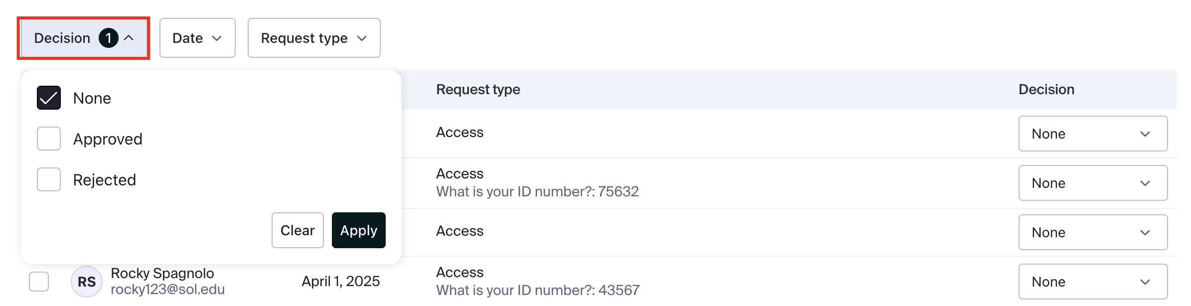 Decision filter on student request page.png
