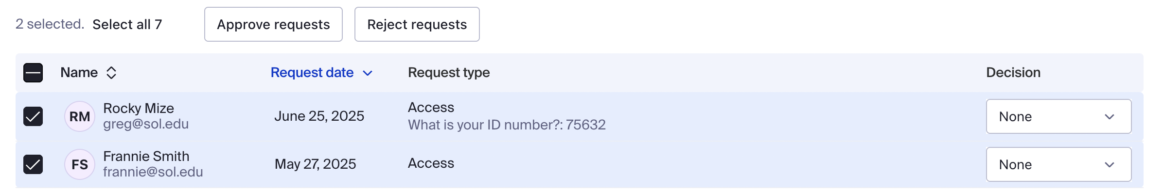 Select more than one student request and approve or reject those requests.png