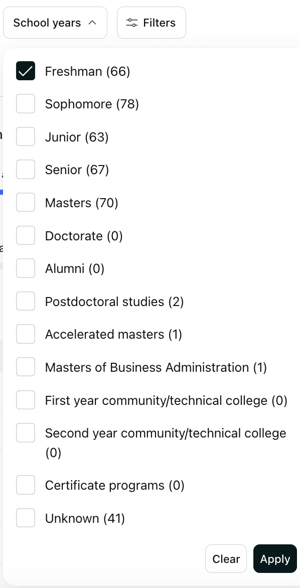 Selecting the School Years filter on the Student Management page.png