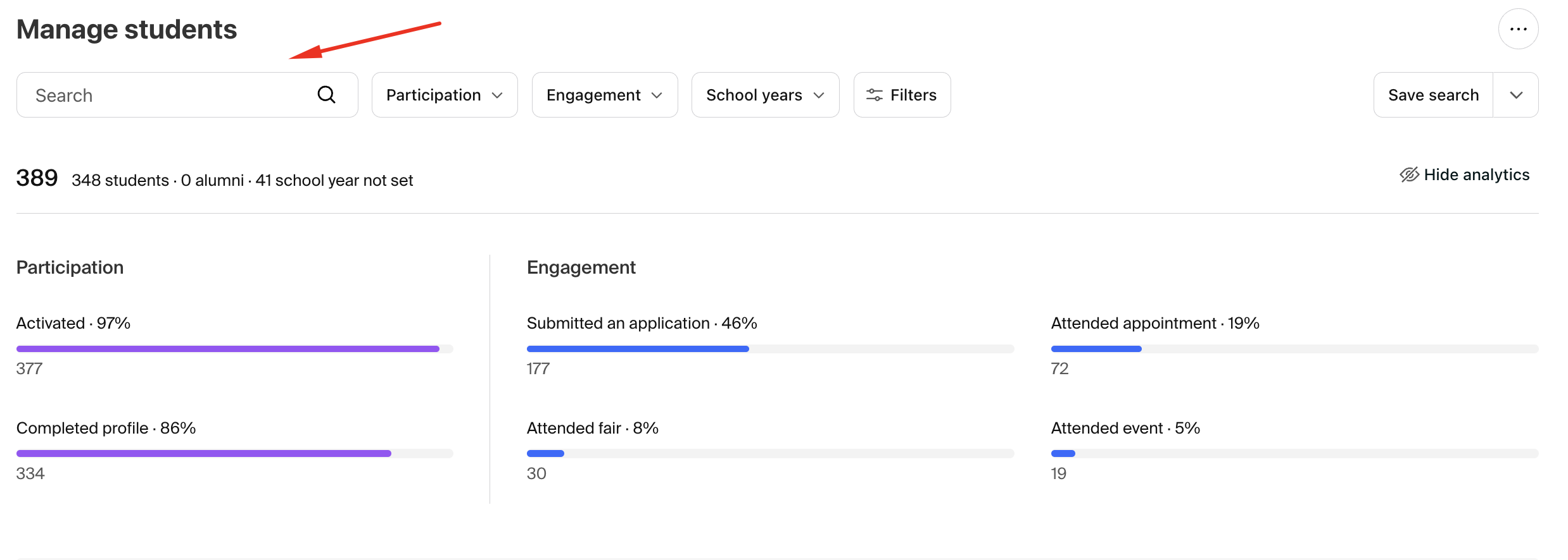 Search bar on Manage students page.png