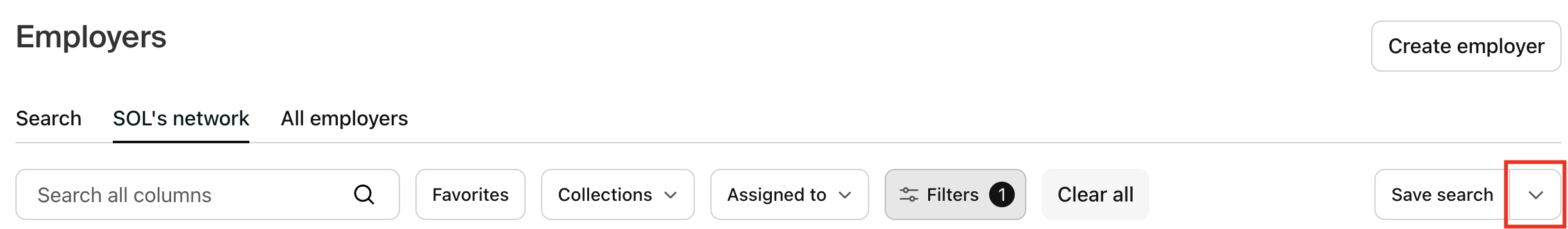 Dropdown arrow next to Save search.png