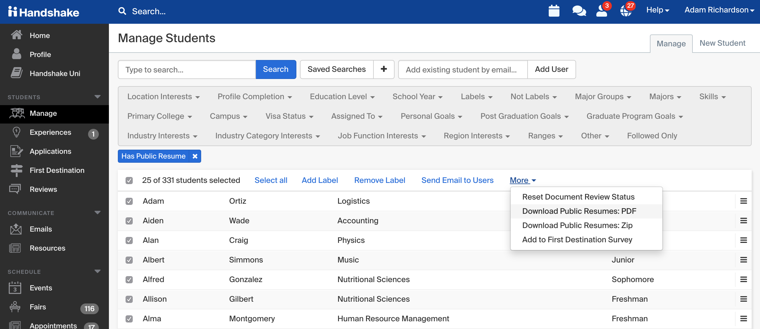 how to download student resumes handshake help center student download