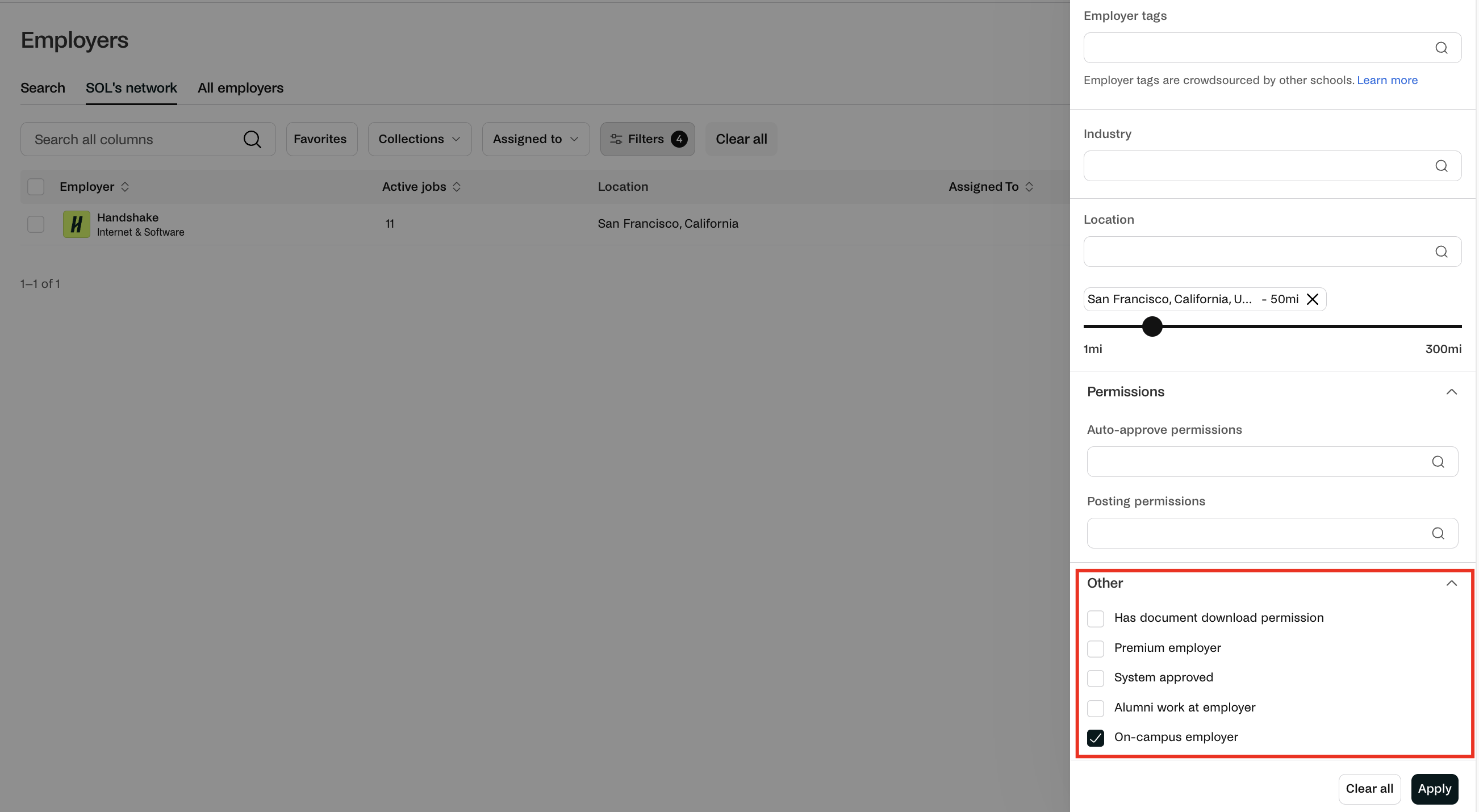 Select on-campus employer from filters.png