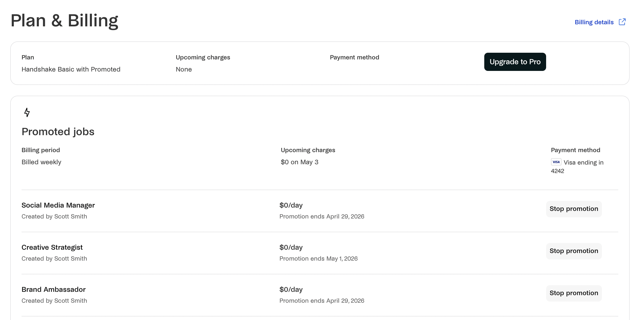 Plan & billing page for promoted jobs.png