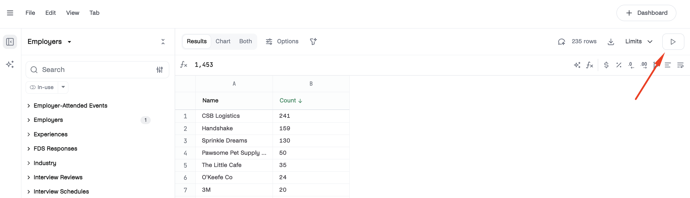 Play button in upper right corner of the analytics screen.png