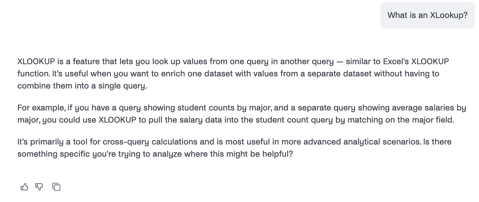 Asking AI Assistant what XLookup is.png