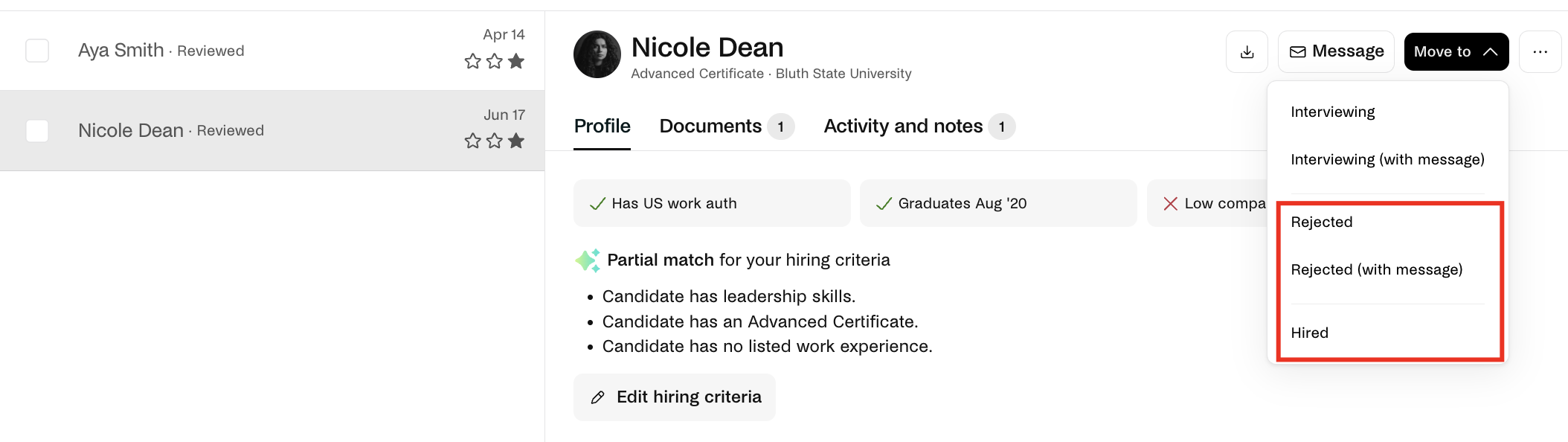 Choose rejected or hired from move to dropdown .png