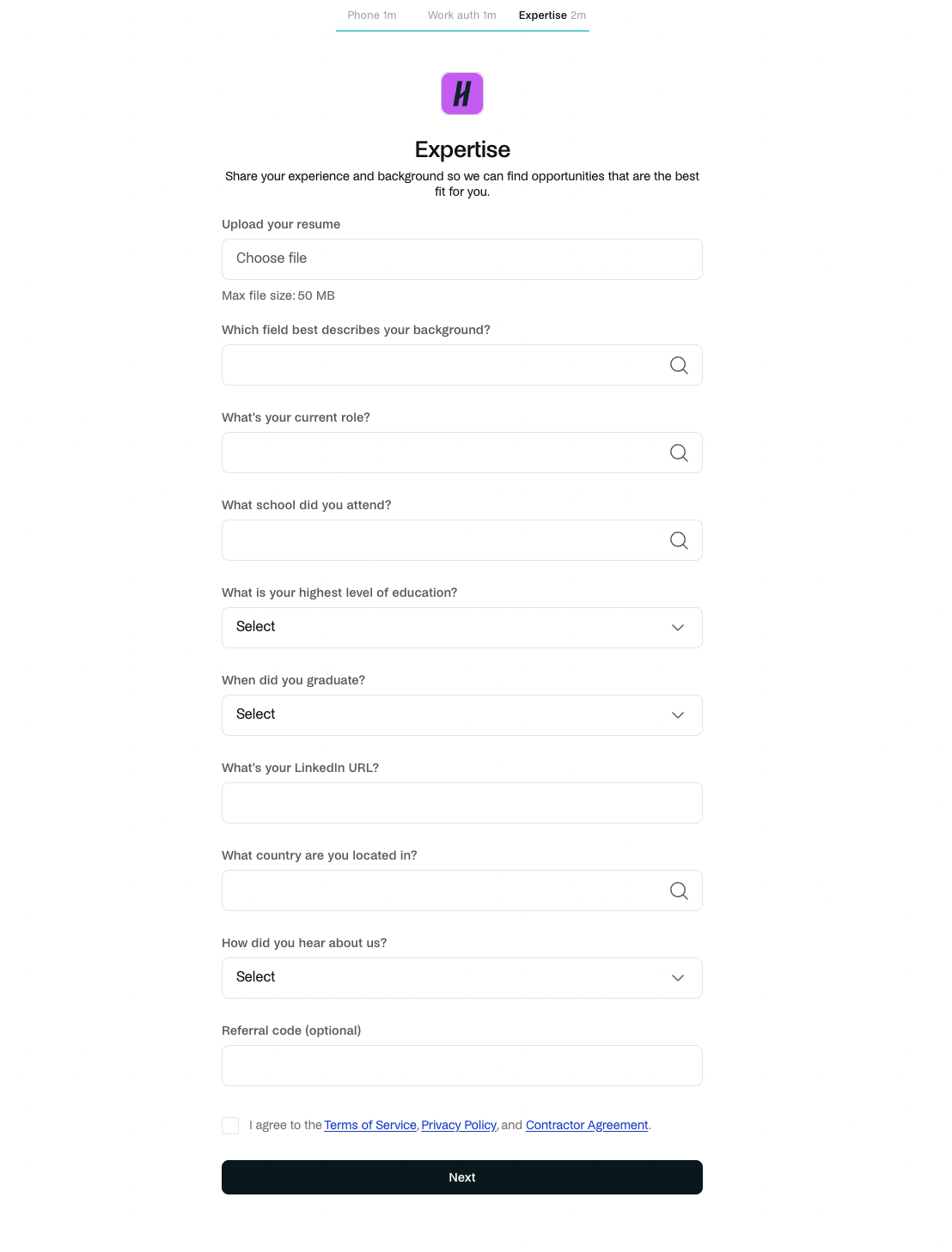 Fill out expertise and agree to terms of service.png
