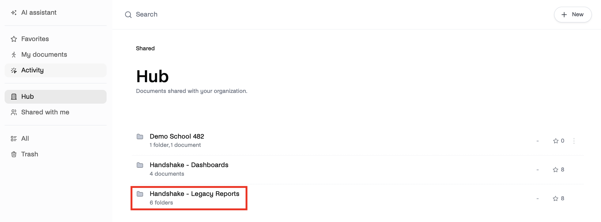 Handshake-Legacy reports option in Hub .png