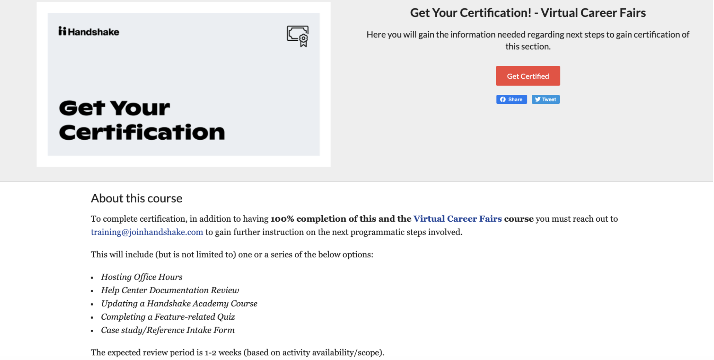 virtual career fairs certification example